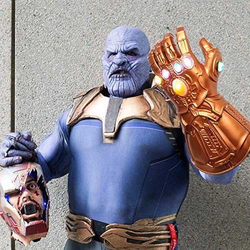 UrMsun Guante de los Vengadores con Luces led, Guantele Thanos Vengadores 4 Final del Juego Iron Man Infinity Gauntlet Hulk Thanos Capitán América Thor Cosplay con 2 Pilas Recambio