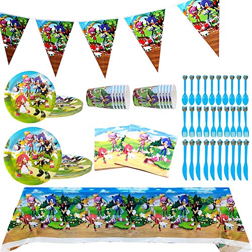 Vajilla de Fiesta, NALCY Sonic The Hedgehog Party Supplies Juego de Decoración, Suministros de Fiesta Sonic para Cumpleaños de Niños Cartoon Anime Theme Artículos para Fiesta de Cumpleaños