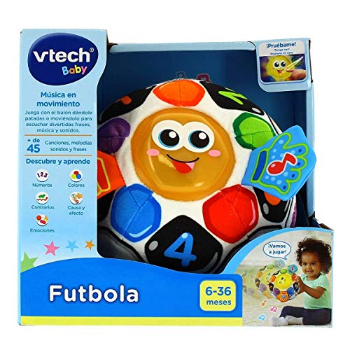 VTech-80-509122, Pelota fútbol bebé Blanda interactiva con más de 45 melodías, Sonidos, Canciones y Frases, favorece la estimulación Sensoria, Multicolor (3480-509122)