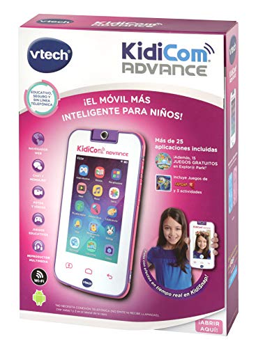 VTech - Kidicom Advance, dispositivo inteligente para niños, pantalla táctil 5" HD, objetivo giratorio 180º para fotos, selfis y vídeos, control parental, juegos, color blanco/rosa (80-186657)