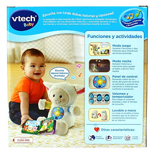 VTech-La pequeña Linda Musical Peluche bebé Interactivo, con Cuentos, Historias y Canciones Que desarrollan el lenguaje y la estimulación Visual y auditiva, Multicolor (3480-506722)