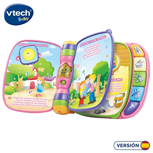 VTech - Primeras canciones, libro interactivo para bebé +6 meses con las canciones infantiles más populares, aprende instrumentos, sonidos y notas musicales, color rosa (80-166757)