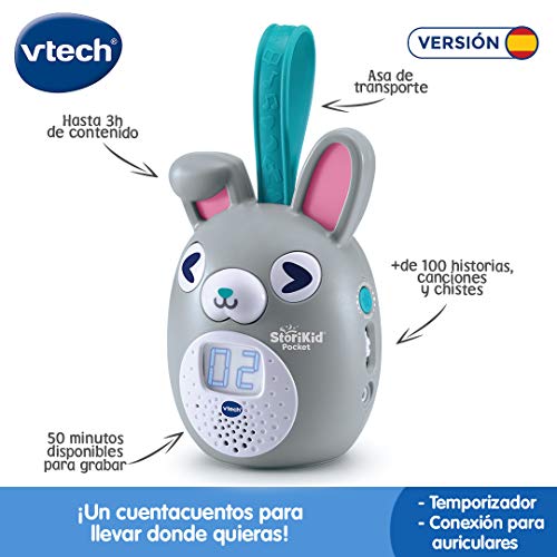 VTech Stori Kid Pocket. Cuentacuentos portátil para acompañar al bebé en Cualquier Lugar. +6 Meses. Érase una Vez. Tus Cuentos para Llevar, Color Gris (3480-613767)