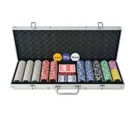 Wakects Juego de póquer de póquer con 500 fichas láser, maletín de aluminio, 2 barajas de cartas, 1 botón de dealer, 55,5 x 20,5 x 6,7 cm