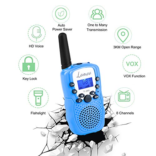 Walkie Talkie Recargable, Lomoo Radio Bidireccional con Rango de Larga Distancia Interphone de 8 Canales para Comunicación en el Hogar/Festival (1 Par, Azul y Rosa)