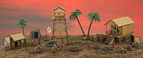 War World Gaming Jungle Warfare - Campamento Militar Completo en DM - Resina y Materiales Base - 28mm Pacífico Wargaming Modelismo Contienda Militar Diorama Maqueta Wargame Miniaturas