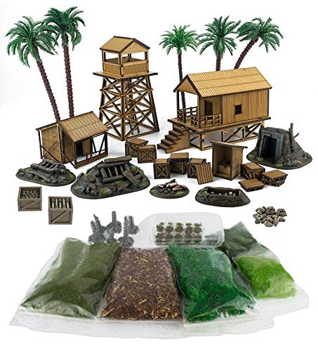 War World Gaming Jungle Warfare - Campamento Militar Completo en DM - Resina y Materiales Base - 28mm Pacífico Wargaming Modelismo Contienda Militar Diorama Maqueta Wargame Miniaturas
