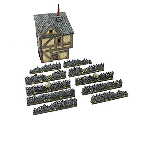 War World Gaming Muros Fantasy de Resina con Detalles Especiales y Casa de Ciudad – Wargames Juego Diorama Valla Escenografía Modelismo Miniatura Maqueta Modelo Warhammer Seguimiento Envío
