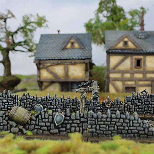 War World Gaming Muros Fantasy de Resina con Detalles Especiales y Casa de Ciudad – Wargames Juego Diorama Valla Escenografía Modelismo Miniatura Maqueta Modelo Warhammer Seguimiento Envío