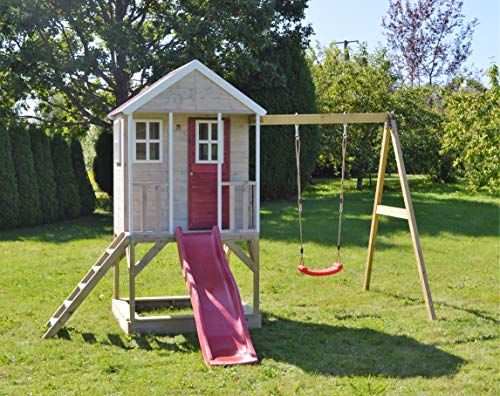 Wendi Toys M10 | Casita infantil de madera en plataforma con columpios individuales para exteriores Niños
