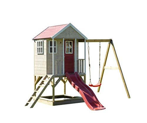 Wendi Toys M10 | Casita infantil de madera en plataforma con columpios individuales para exteriores Niños