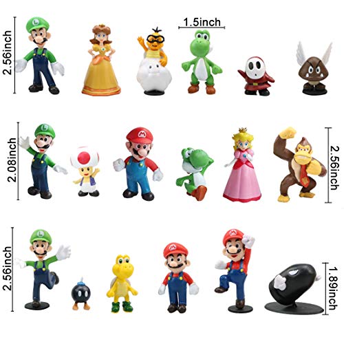 WENTS Super Mario Figures 18pcs / Set Super Mario Toys Figuras de Mario y Luigi Figuras de acción de Yoshi y Mario Bros Figuras de Juguete de PVC de Mario
