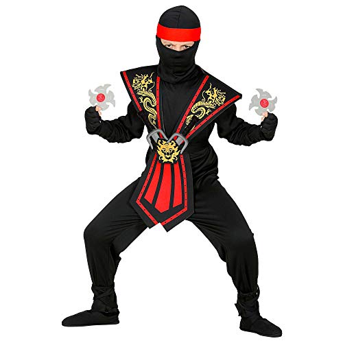 WIDMANN Disfraz infantil de ninja con juego de armas, negro y rojo, luchador, guerrero, japonés, fiesta temática, carnaval