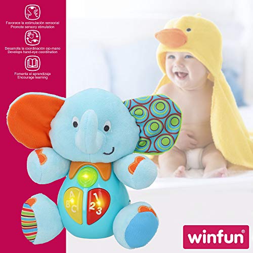 winfun - Peluche Elefante para bebés que habla y luces de colores, Idioma: Español (85178)
