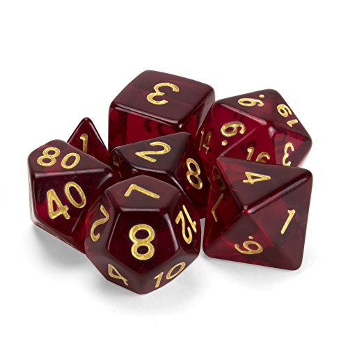 Wiz Dice Blood Lust - Juego de 7 dados poliedros, translúcidos rojo carmesí oscuro mesa RPG dados con caja de exhibición transparente