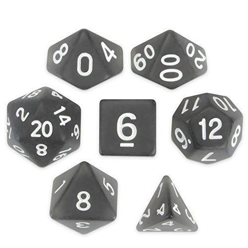 Wiz Dice Penumbra - Juego de 7 dados poliedros, semitransparentes acabado mate gris oscuro mesa RPG dados con caja de exhibición transparente