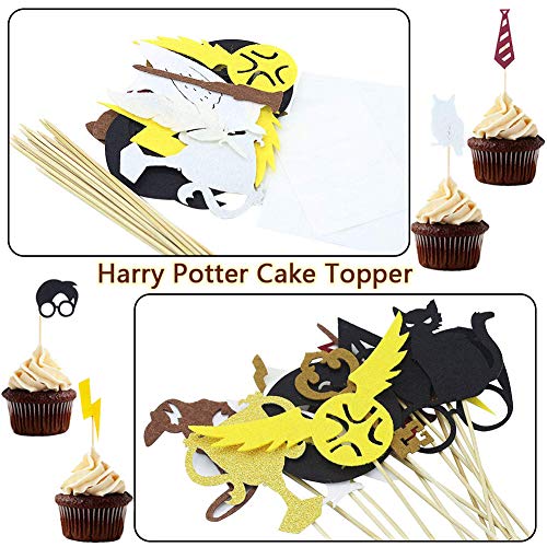Wizard Inspired Cupcake Toppers BETOY 17PCS Harry Potter Inspired Cupcake Toppers cumpleaños Decoracion de Fiesta Mago Estandarte de cumpleaños