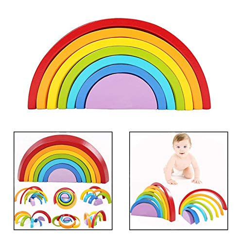 XLKJ Puzzle Rompecabezas Apliable Diseño de Arco Iris Madera Juguetes Educativos Aprendizaje 7 Color para Niños