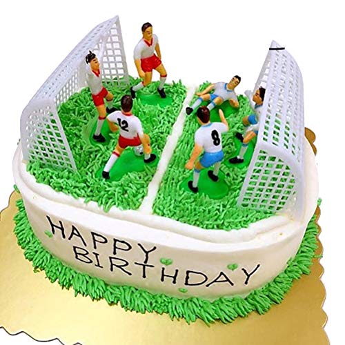 Yeahibaby 8 Unids Fútbol Creativo Cake Topper Jugador de Fútbol Cake Decor Birthday Mold Set para Niños (6 Unids Jugadores y 2 unids Gates)