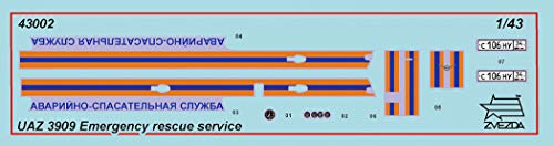 Zvezda 500043002-1 3909 Emergency Service 500043002 UAZ 3909-Juego de construcción de plástico (Escala 1:43), Color Plateado (43002)
