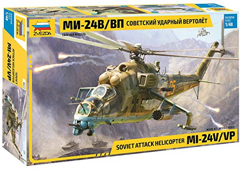 Zvezda 530004823 1:48 MIL Mi-24V/VP(HIND) Combat Helicóptero, maqueta de construcción de plástico, Kit de Montaje, réplica Detallada