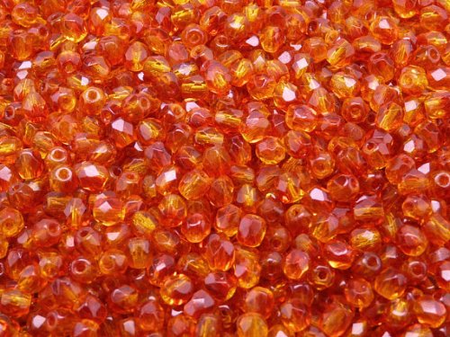 100 pcs Checa facetado cuentas de vidrio, ronda fire-polished tamaño 4mm Crystal Orange Red Amber