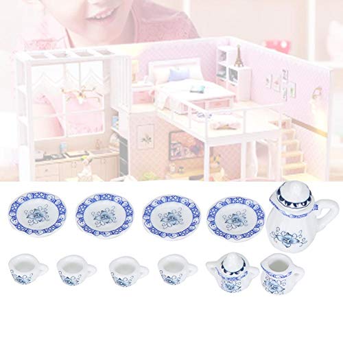1:12 Accesorio para casa de muñecas, 15pcs Mini taza de té de flores de porcelana Juego de casa de muñecas Decoración Miniatura de muebles de simulación de cocina para niños (Tye 1)