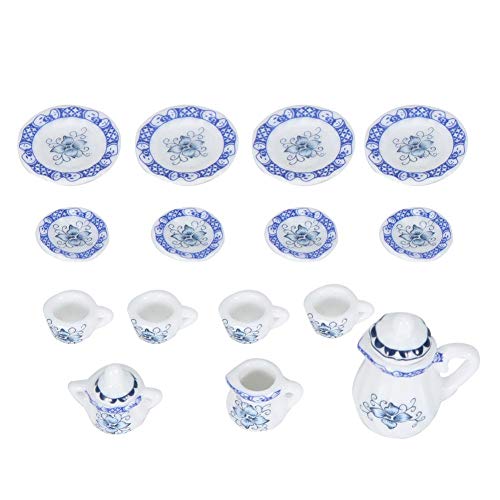 1:12 Accesorio para casa de muñecas, 15pcs Mini taza de té de flores de porcelana Juego de casa de muñecas Decoración Miniatura de muebles de simulación de cocina para niños (Tye 1)