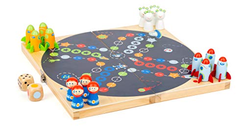 11452 Ludo "Space", small foot, de madera, juego de mesa para viajar, con 2 dados diferentes, juego familiar , color/modelo surtido