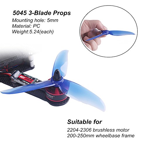 12pcs 5045 hélices de 3 láminas 5 Pulgadas Tri Blade Props para 2204 2205 2206-2306 Motores sin escobillas FPV Racing Drone Quadcopter (Transparente-Rojo, Negro, Azul-Transparente)