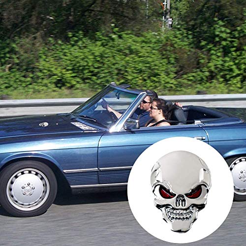 2PCS cráneo 3D aleación de zinc metal etiqueta engomada del coche de la motocicleta del cráneo la insignia del emblema del coche pegatinas Styling Accesorios (Plata)
