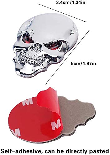 2PCS cráneo 3D aleación de zinc metal etiqueta engomada del coche de la motocicleta del cráneo la insignia del emblema del coche pegatinas Styling Accesorios (Plata)