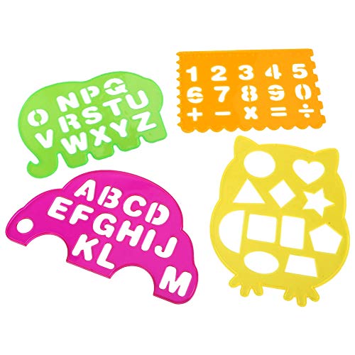 4 piezas Reglas de dibujo, letras geométricas del alfabeto regla de dibujo temprano juguetes de aprendizaje flexible plantilla decorativa multifuncional plantilla de dibujo para niños pequeños