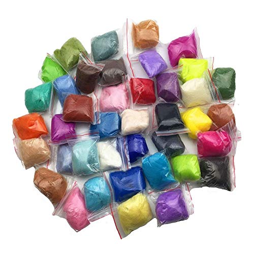 40 Color Felting Wool Roving Needle Felting Kits Beginners 3g Per Color Individually Packaged With 3 Needles, 2 Leather Guards, Foam Mat (120g)