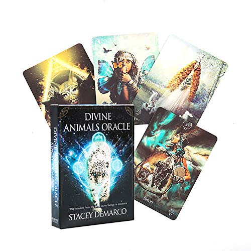 44pcs Divine Animals Oracle Tarot Cards Juego de Mesa de adivinación, inglés Completo, con descripción de guía en PDF, Tarjetas de Juego Creativas, Juego de Mesa para Fiestas Familiares