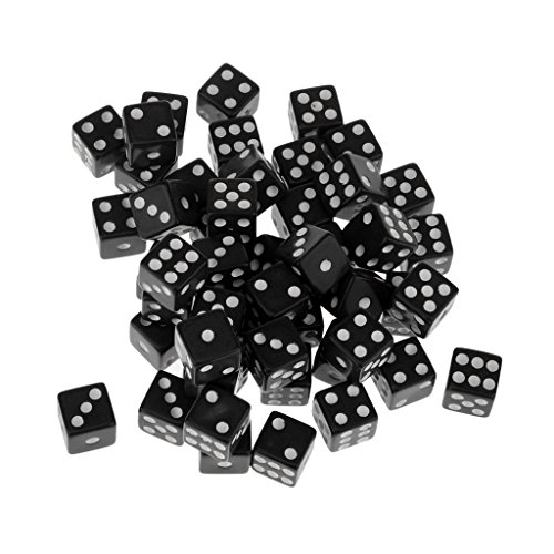 50 Piezas Juegos de Mesa Dados de 6 Caras Acrílico TRPG 12mm Color Negro