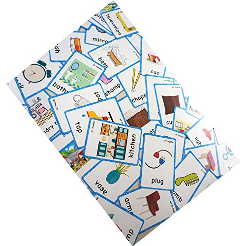 63 Pcs -at home flashcards - Preschool Educational Learning Toys & Learning Picture Word Flashcards(English word learning cards & pocket size flash cards for children ),12x9cm-English Vocabulary Cards