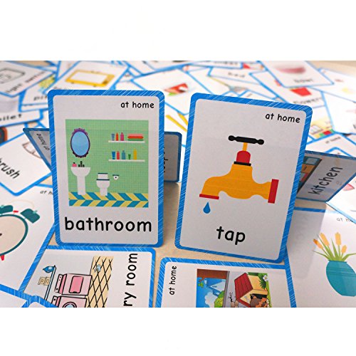 63 Pcs -at home flashcards - Preschool Educational Learning Toys & Learning Picture Word Flashcards(English word learning cards & pocket size flash cards for children ),12x9cm-English Vocabulary Cards