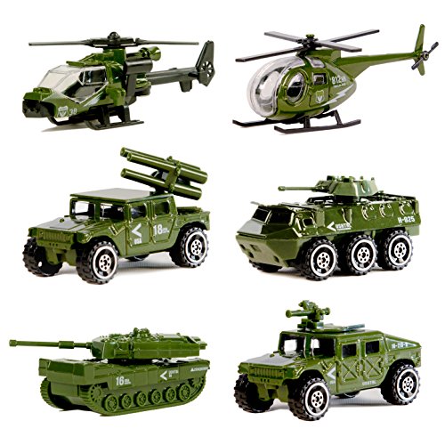 6pcs de Juguetes de Vehículos Militares Moldeado a Presión de Aleación Surtida, Tanque Militar, Jeep, Armadura, Vehículo Antiaéreo, Helicóptero de Ataque, Helicóptero del para los Niños