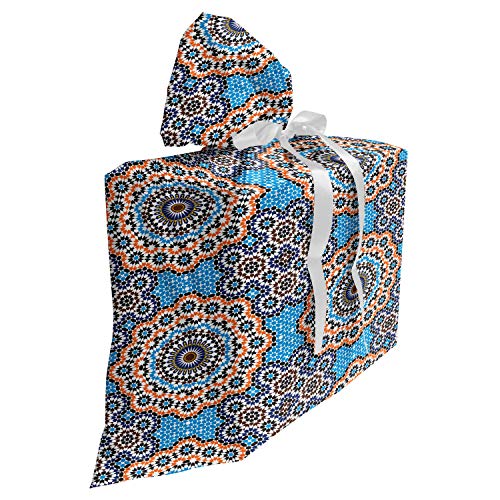 ABAKUHAUS Clásico Bolsa de Regalo para Baby Shower, Baldosa cerámica marroquí, Tela Estampada con 3 Moños Reutilizable, 70 cm x 80 cm, Multicolor