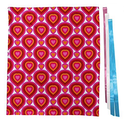 ABAKUHAUS Corazones Bolsa de Regalo para Baby Shower, Baldosa colorido día de San Valentín, Tela Estampada con 3 Moños Reutilizable, 70 cm x 80 cm, Naranja Rojo Rosa