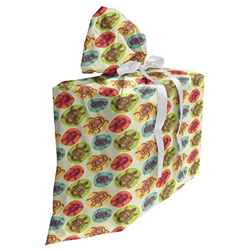 ABAKUHAUS Tortuga Bolsa de Regalo para Baby Shower, Mar Animales color borrones, Tela Estampada con 3 Moños Reutilizable, 70 cm x 80 cm, Multicolor