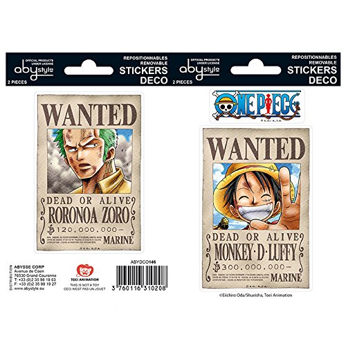 AbyStyle - Stickers - One Piece 16x11cm Wanted Luffy & Zoro - 3760116310208