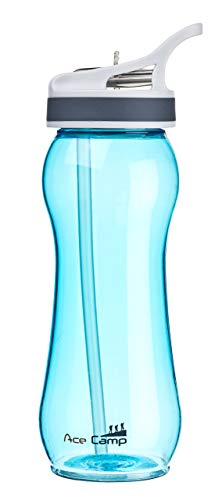 AceCamp TRITAN Botella de Agua | Botella de Agua a Prueba de Fugas sin BPA | Botella Deportiva Pajita I 550 ml I Azul I 15536