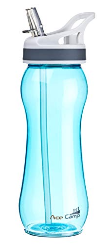 AceCamp TRITAN Botella de Agua | Botella de Agua a Prueba de Fugas sin BPA | Botella Deportiva Pajita I 550 ml I Azul I 15536