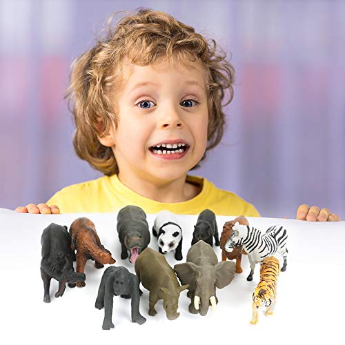 Achort Conjunto de Juguetes Animales de Mini Selva de 12 Piezas, Mini Animal Salvaje Figura Modelo Juguetes Set de Simulación De Plástico Animales Niños Niñas Juguete Cognición Educativa