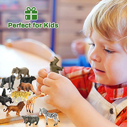 Achort Conjunto de Juguetes Animales de Mini Selva de 12 Piezas, Mini Animal Salvaje Figura Modelo Juguetes Set de Simulación De Plástico Animales Niños Niñas Juguete Cognición Educativa