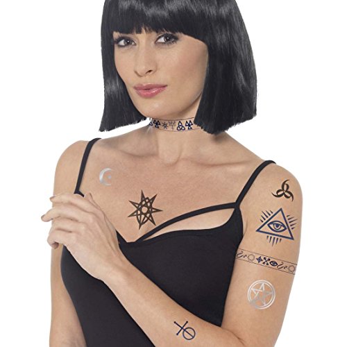 Adhesivos místicos Set tatuaje demonio Colorete diabólico Accesorios disfraz Halloween Tatuajes temporal bruja Imágenes de ocultismo