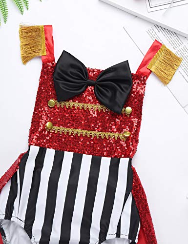 Agoky Disfraz de Circo Lentejuelas para Bebé Niña Mameluco a Rayas Cosplay Circus Ringmaster Traje de Halloween Fiesta Actuación Infantil Dress Up Rojo 5 Años