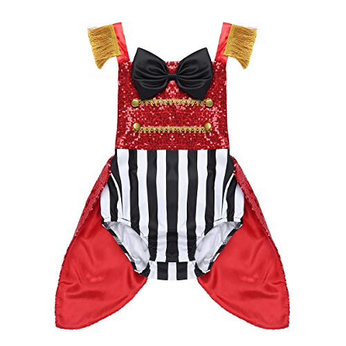 Agoky Disfraz de Circo Lentejuelas para Bebé Niña Mameluco a Rayas Cosplay Circus Ringmaster Traje de Halloween Fiesta Actuación Infantil Dress Up Rojo 5 Años